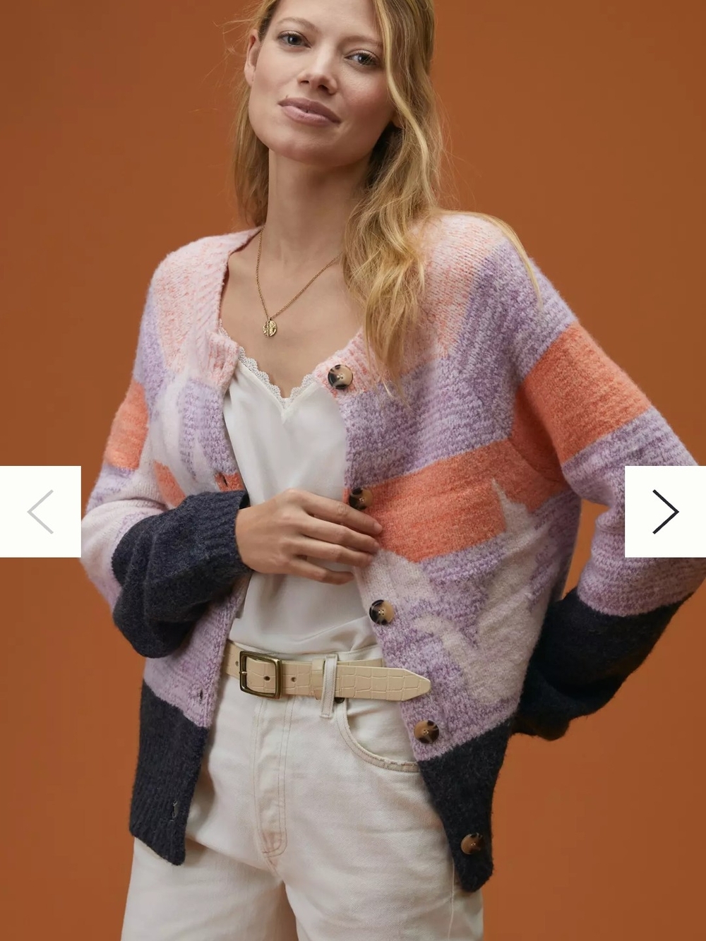 Anthropologie Maeve Birdie Button-Front Cardigan in Lavender, Coral & Charcoal